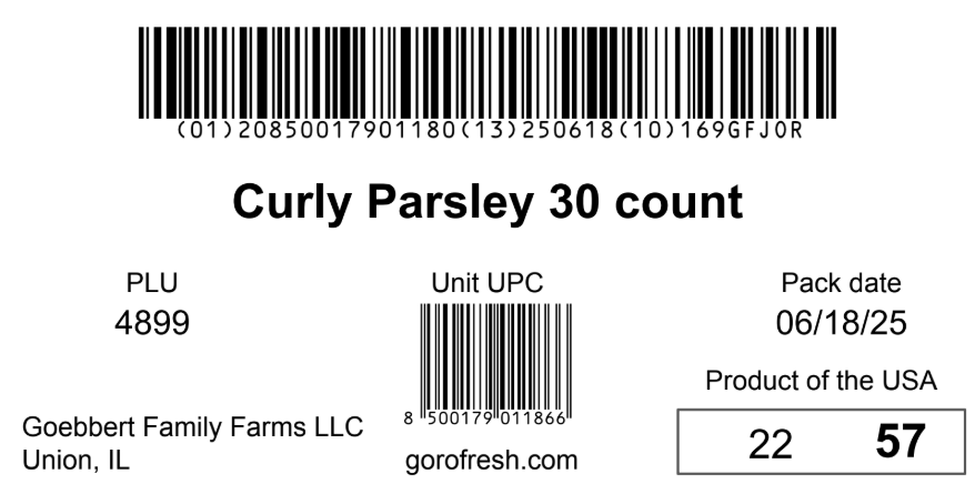Traceable lot label example